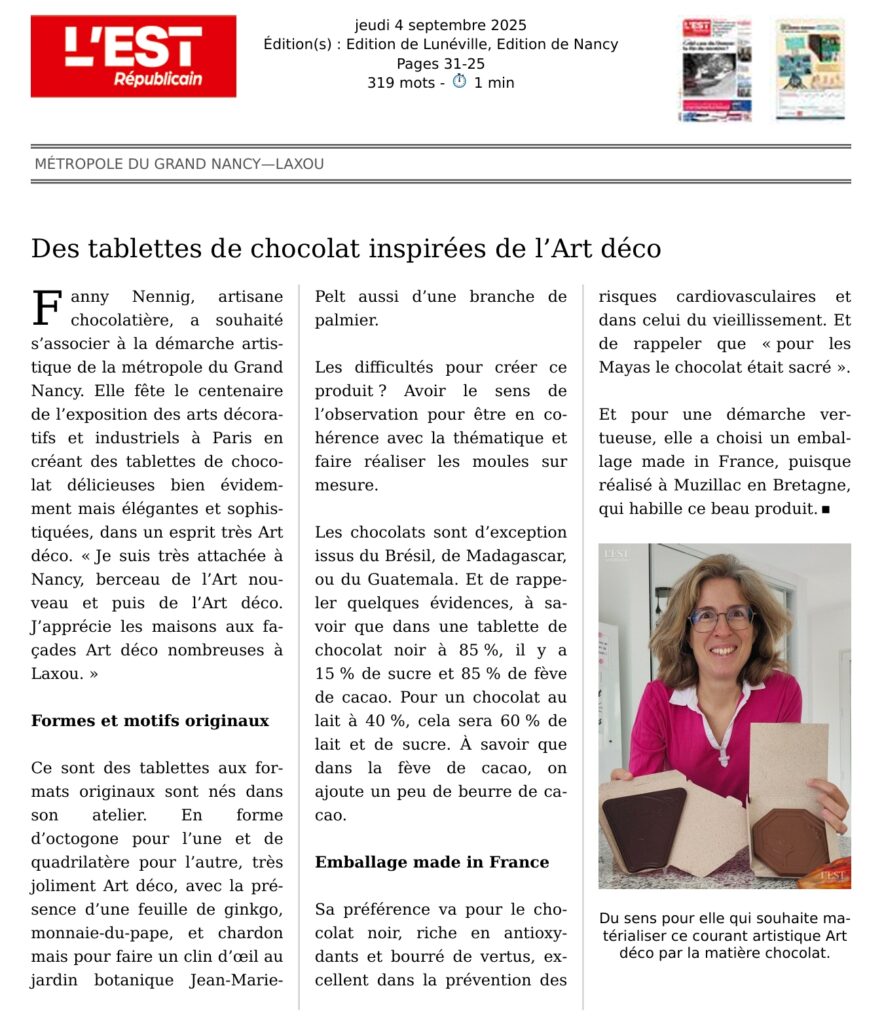 Article presse Fanny et la chocolaterie