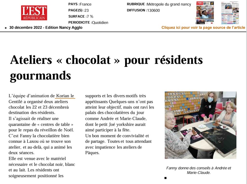 Presse Fanny et la chocolaterie